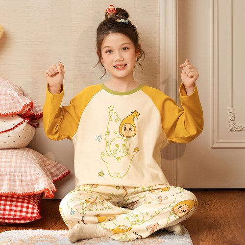 女童睡衣春秋季纯棉长袖薄款2026新款儿童女孩大童夏款家居服套装