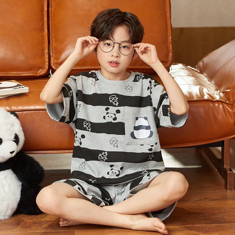 2026新款儿童睡衣男童春夏季短袖长裤纯棉男孩青少年家居服套装薄