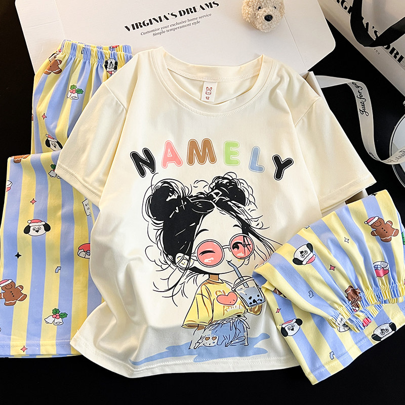 儿童睡衣女童夏季薄款纯棉小女孩短袖公主宝宝家居服空调套装夏款
