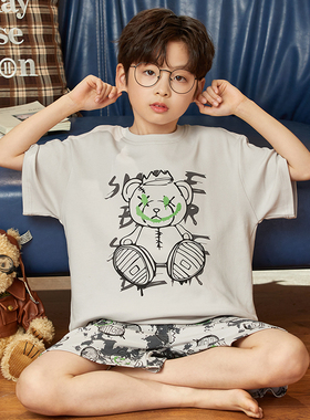 儿童睡衣夏季纯棉短袖薄款男童青少年大童2026新款夏款男孩家居服