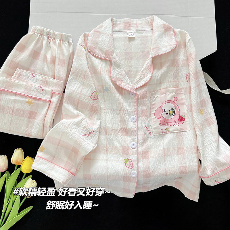 儿童睡衣春秋季长袖云朵棉公主风女童2025新款夏粉蛋仔家居服套装