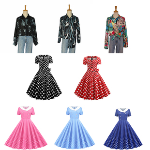 港风复古派对服装八九十年代潮男女衬衣赫本连衣裙舞台演出服出租