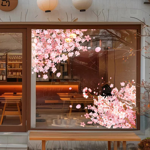 ins风樱花玻璃门装饰贴纸