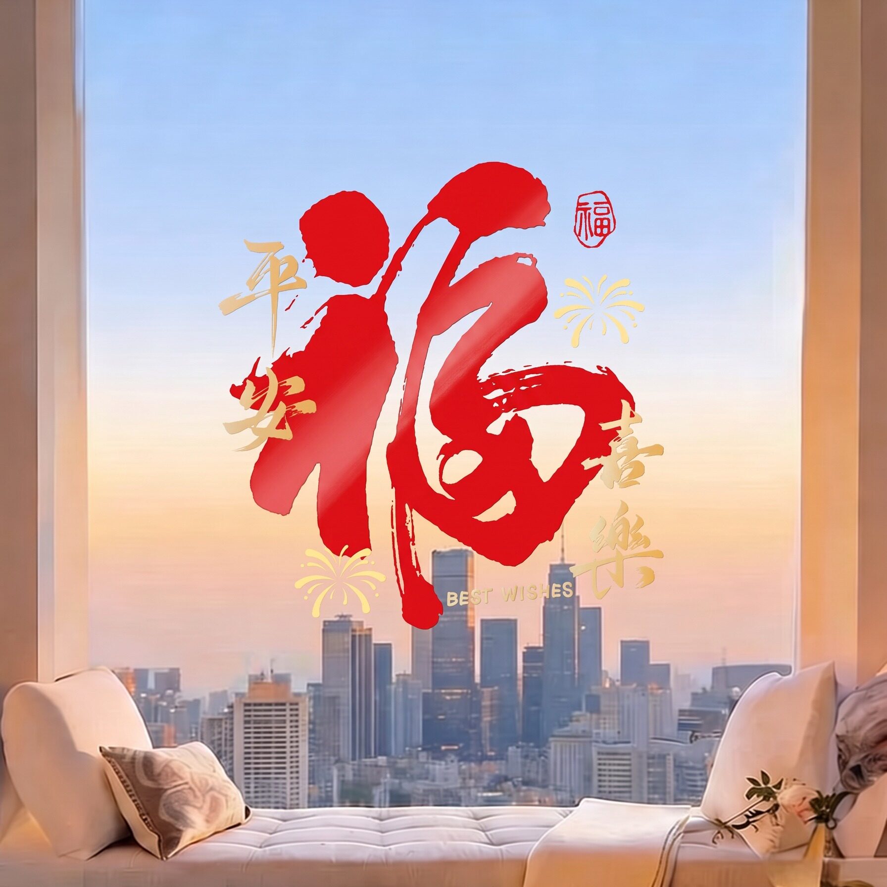 乔迁之喜氛围装饰新年2027马年静电玻璃贴纸窗花福字布置新款窗贴