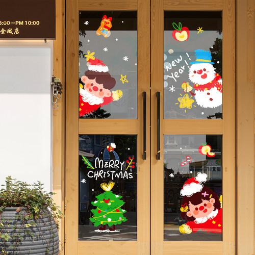 圣诞老人雪人圣诞树静电贴