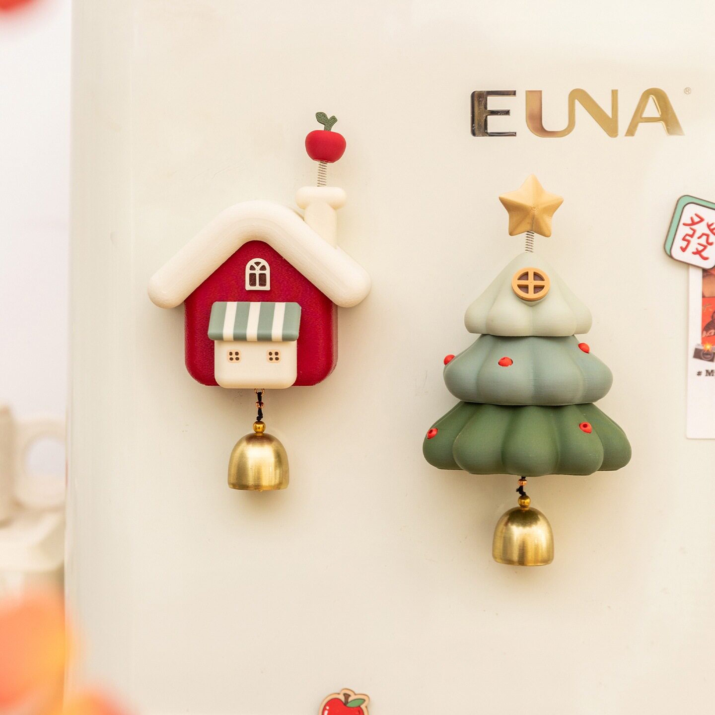 门铃立体可爱有趣房屋冰箱贴高级创意圣诞树铃铛洞洞板磁吸门饰
