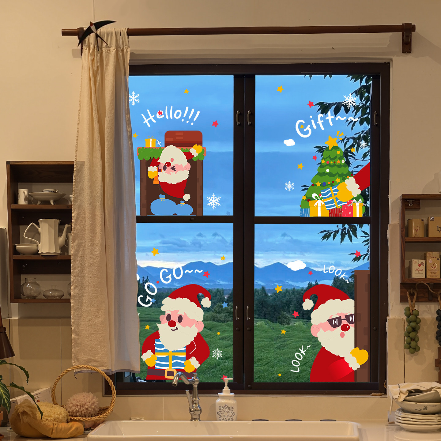 圣诞节装饰静电贴纸圣诞老人树耶诞店铺场景布置氛围玻璃门橱窗贴,家居饰品,软装墙贴,淘宝优惠券,粉丝福利购,淘宝优惠卷