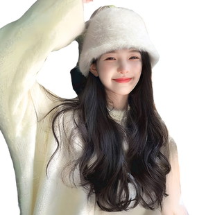 帽子假发一体女长发自然仿真发卷发全真人发时尚秋冬渔夫帽全头套