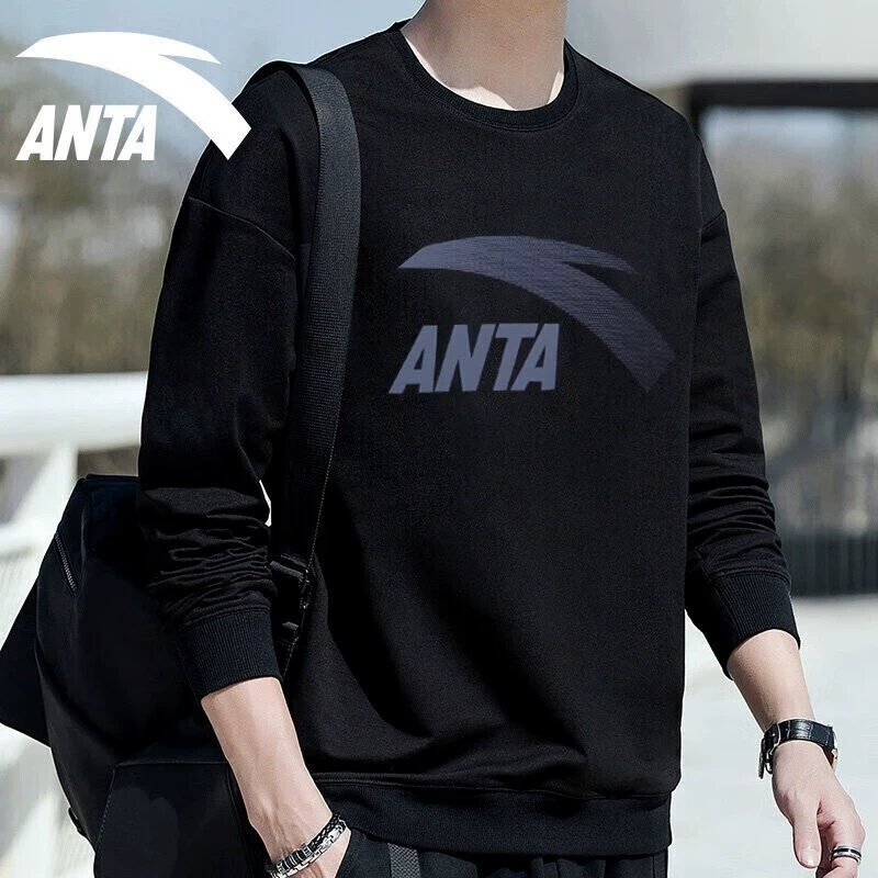 安踏卫衣男黑色百搭上衣年官方旗舰正品跑步运动休闲套头衫男