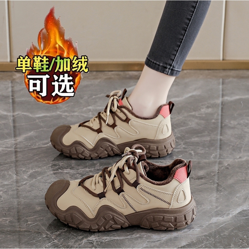 女童棉鞋真皮加绒登山运动鞋休闲防滑2025新款冬季二棉耐脏跑步鞋