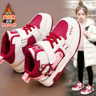 拉布布女童鞋子二棉鞋冬天加绒2025新款儿童运动板鞋高帮女孩保暖