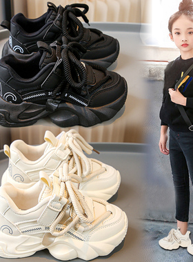 ABC defier童鞋女童老爹鞋2025秋冬儿童运动鞋网面加绒黑色鞋男童