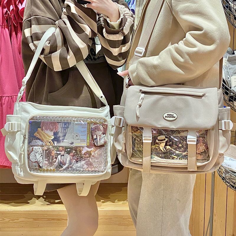 学院风少女斜挎包日系ins学生大容量百搭邮差包透明吧唧痛包单肩