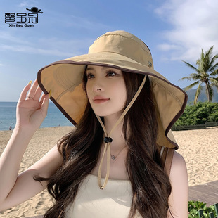 夏季户外遮阳帽子女大檐披肩护颈渔夫帽时尚百搭显脸小防晒空顶帽