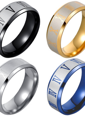 罗马数字不锈钢钛钢指环戒指ring