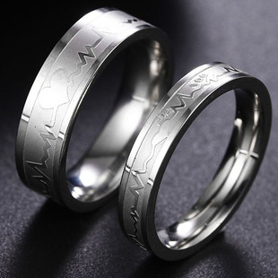 情侣对戒男女士对接指环小指尾戒指个性首饰戒指ring钛钢心电图