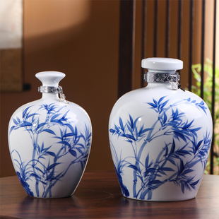 手绘酒坛5斤装景德镇陶瓷家用中式花鸟纹五彩白酒壶装饰空酒瓶