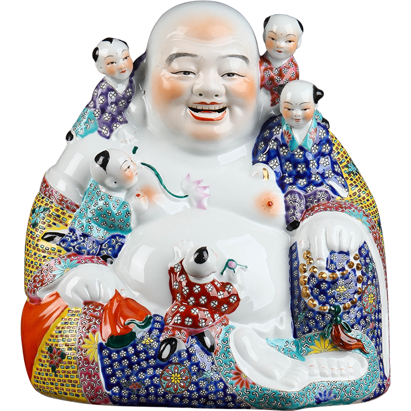 陶瓷五子登科罗汉摆件家居古典中式装饰博古架案台面玄关