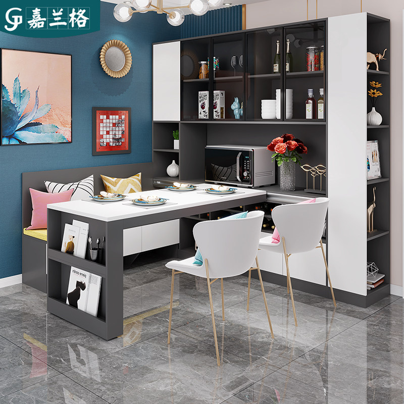餐边柜餐桌一体靠墙高柜卡座组合简约家用客餐厅储物柜子定制9g41