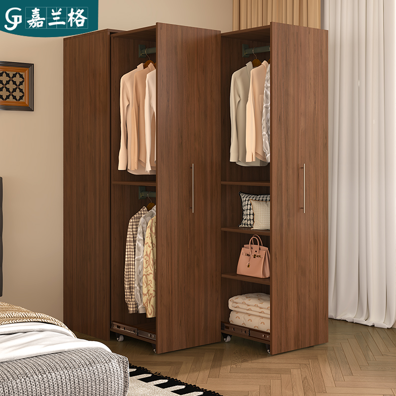实木抽拉衣柜可移动侧开门