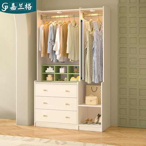 法式衣柜家用卧室挂衣架带穿衣镜衣帽架一体置物架斗柜挂衣柜9A33