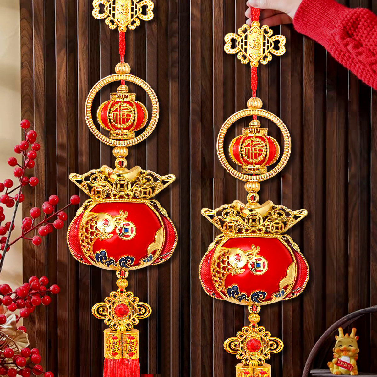 新年转运珠挂件招财钱袋春节小挂饰过年客厅装饰乔迁入宅搬家布置