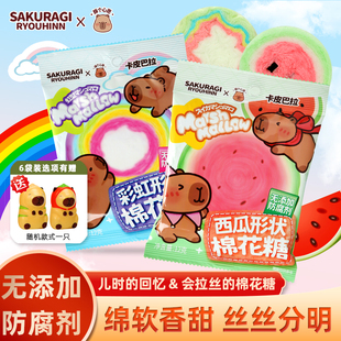 西瓜彩虹造型拉丝棉花糖卡皮巴拉联名款儿童怀旧零食糖果休闲食品