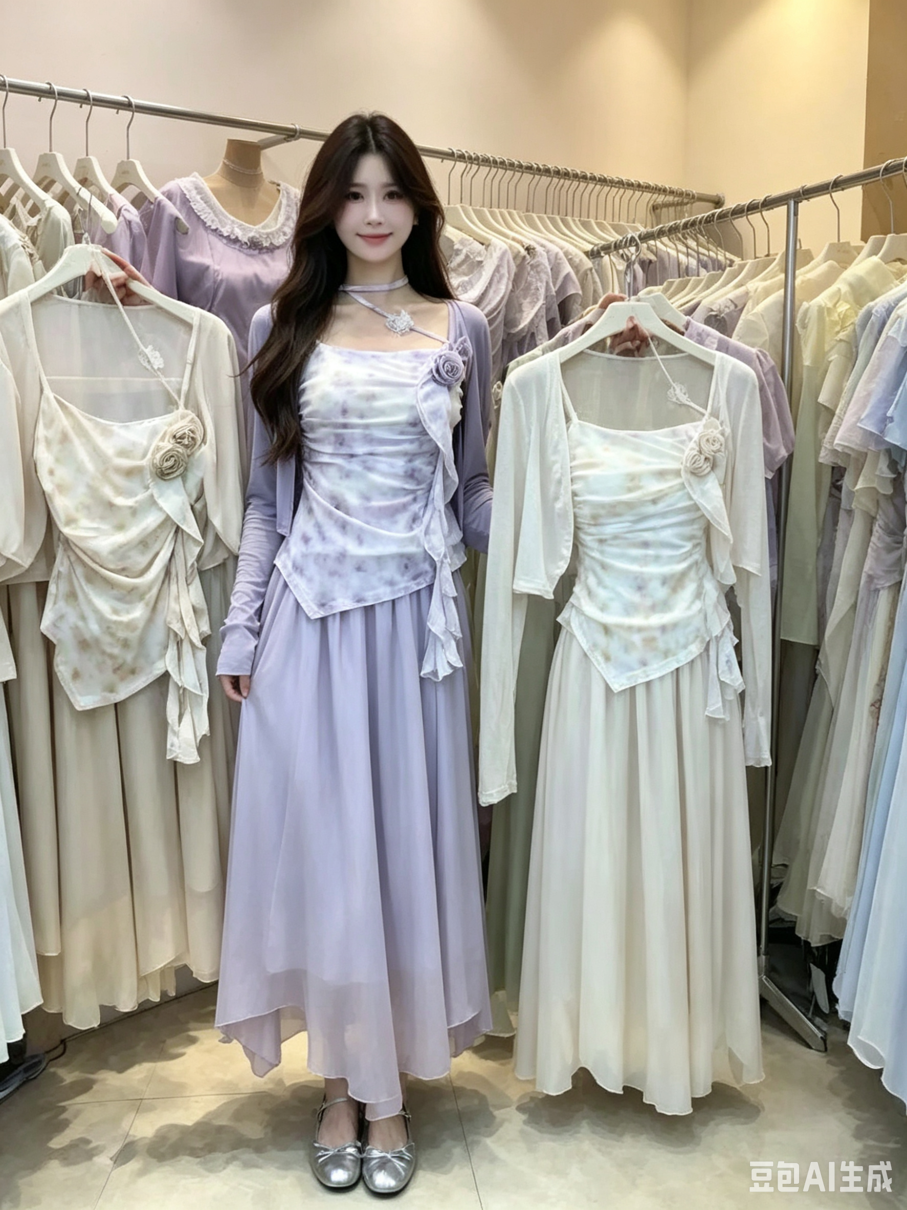 温柔风晕染吊带开衫半身长裙女2026春夏新款法式优雅绝美三件套装
