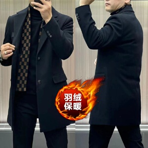 3598欧货新款冬季中长款羊毛大衣男士风衣商务休闲羽绒内胆外套男