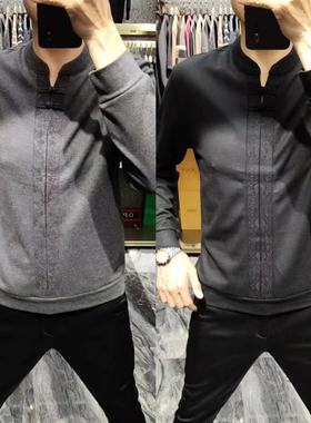 23288秋季唐装新款男士长袖POLO衫休闲打底衫抓绒T恤立领男装潮流