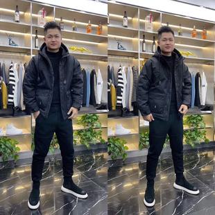 连帽外套保暖洋气棉衣棉袄帅 棉服男黑色百搭短款 2110冬季 2022新款