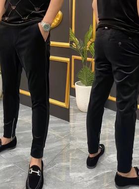 21152秋冬新款男士金丝绒弹力休闲裤时尚商务洋气潮流拉链小脚裤