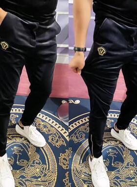 21177秋冬新款欧货男士金丝绒休闲裤弹力小脚裤修身潮流时尚商务K