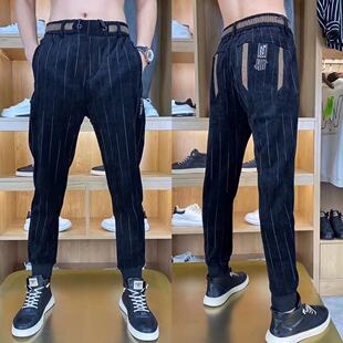 K172秋冬季新款男士条绒小脚休闲裤潮流束脚长裤弹力时尚商务板正