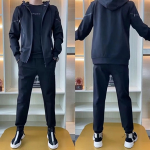 冬季男士休闲商务外套裤子卫衣三件套加绒运动套装运动服男运动装