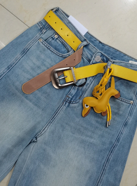 2025春新款千子F3393欧货浅蓝色高腰牛仔裤女宽松直筒阔腿裤拖地