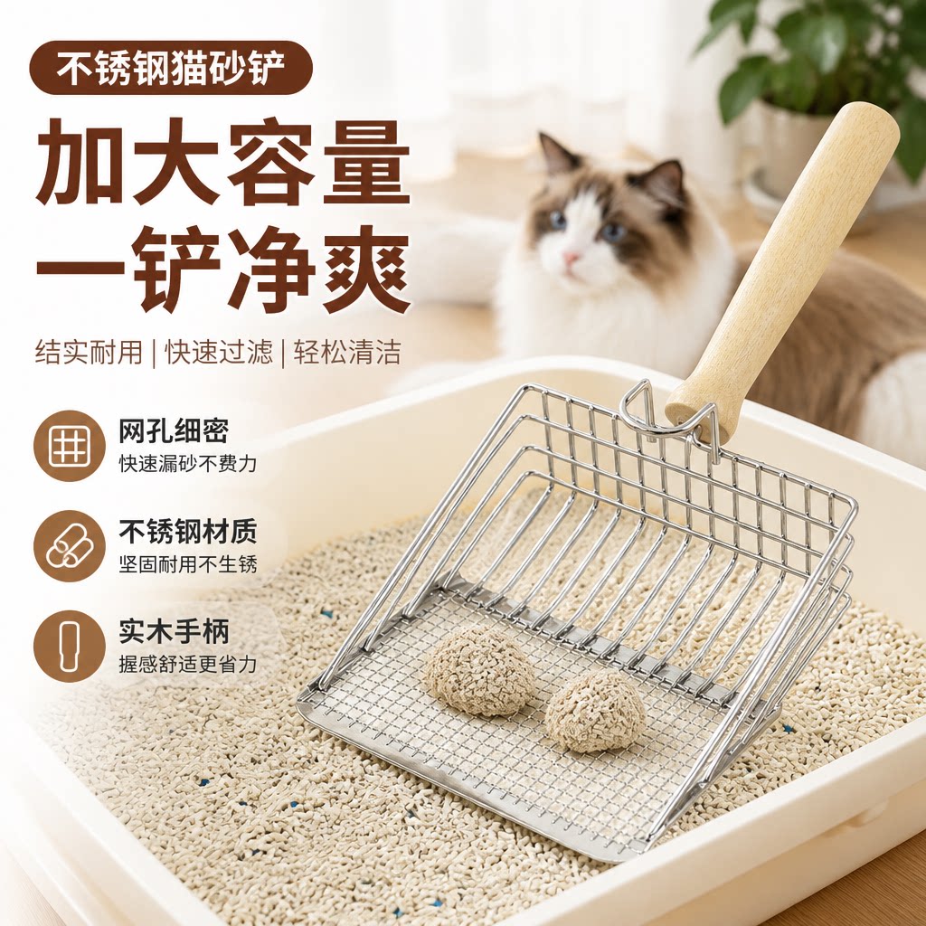 猫砂铲细孔不锈钢专用铲子猫咪猫屎豆腐砂大号金属二合一矿砂神器