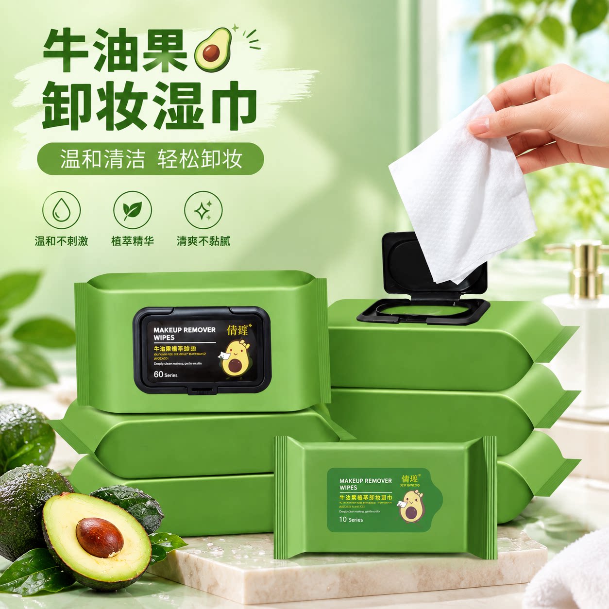 牛油果卸妆湿纸巾棉脸卸妆巾湿巾纸卸妆湿巾大包脸部免洗深层清洁