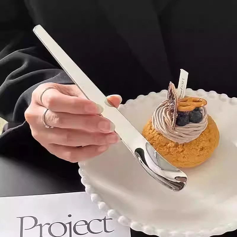 不锈钢便宜甜品平头勺子长柄酸奶燕麦方头蛋糕冰淇淋咖啡高颜值