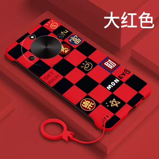 适用荣耀x50手机壳暴富荣耀x50gt无边框硬壳honorx50i超薄防摔HONOR半包保护套龙年红色网格可爱新款卡通