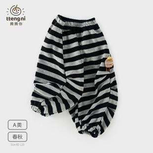 男童裤子春秋卡通小童条纹长裤百搭款1-5周岁男宝针织运动卫裤秋