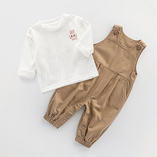 女宝背带裤春秋韩版婴儿连体裤按扣外穿小童裤子春装女宝宝休闲裤