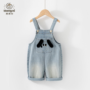 男宝背带短裤夏季薄款卡通小童休闲牛仔裤中裤1-3岁儿童夏装裤子