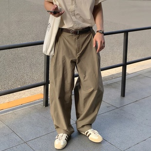 裤 老钱风棉麻工装 天丝亚麻透气西装 男半松紧纽扣宽松直筒长裤 西裤