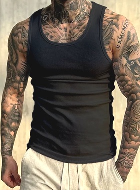 重磅300g美式显肌肉粗螺纹背心纯棉健身训练运动内搭外穿无袖坎肩
