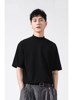 日系cityboy半高领t恤男亲肤莫代尔宽松五分短袖小领口内搭打底衫