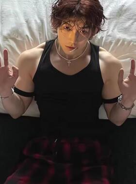 性张力穿搭紧身弹力背心男重磅纯棉螺纹无袖t恤禁欲系打底小坎肩