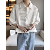 轻熟风肌理华夫格polo衫 男小众设计感提花宽松短袖 cityboy有领t恤