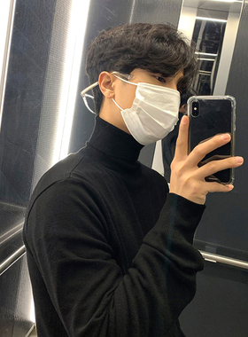 高领套头羊毛黑色毛衣男薄款透气保暖打底针织衫内搭堆堆领线衣潮