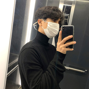 高领套头羊毛黑色毛衣男薄款 内搭堆堆领线衣潮 透气保暖打底针织衫